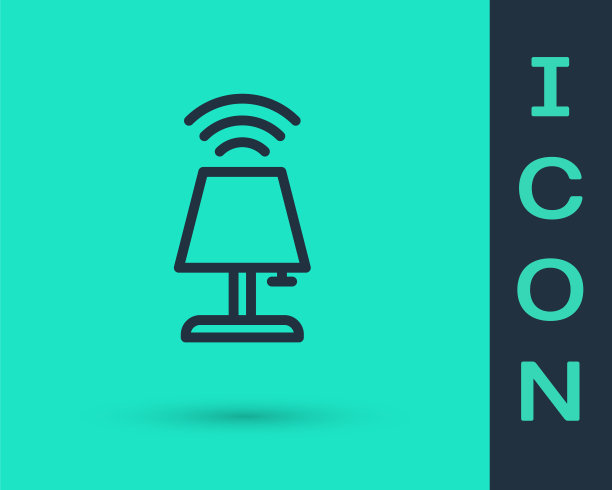 黑线智能台灯系统图标孤立在绿色背景上。具有无线连接的物联网概念。向量图片下载