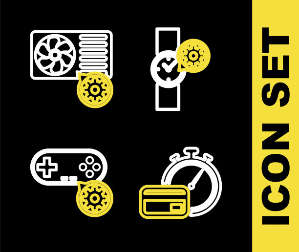 设置线腕表设置，快速支付，手柄和空调图标。向量图片下载