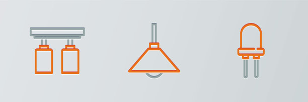 设置线路发光二极管、Led轨道灯和灯具悬挂图标。向量图片下载