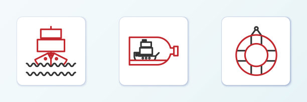 设置航线救生圈，船和瓶子，船在图标内。向量图片下载