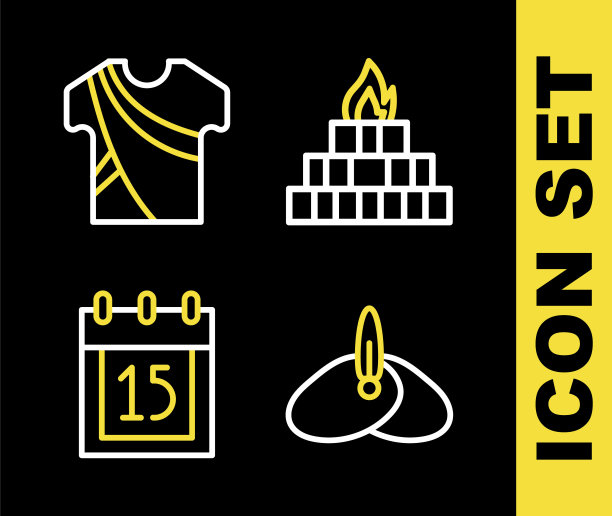 设置线雅格纳，印度头巾，独立日和男子服装图标。向量图片下载