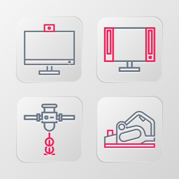 设置线电动刨床工具，施工手提钻，智能电视和电脑显示器图标。向量图片下载