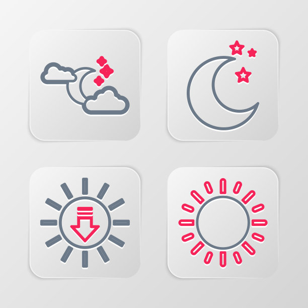 设置线太阳，日落，月亮和星星和云与月亮图标。向量图片下载