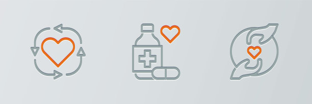 设置线愉快的关系，志愿者和药瓶和药丸图标。向量图片下载