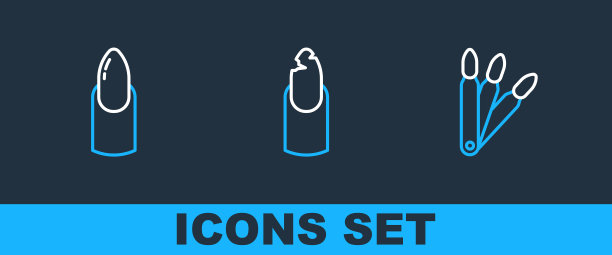 设置线假指甲，指甲修剪和破碎图标。向量图片下载