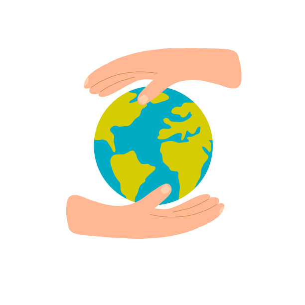 矢量插图与手和行星地球在卡通手绘风格。概念拯救地球，地球日，拯救世界，生态和环境图片下载