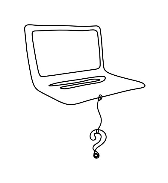 摘要笔记本电脑与问号作为线画在白色为背景图片下载