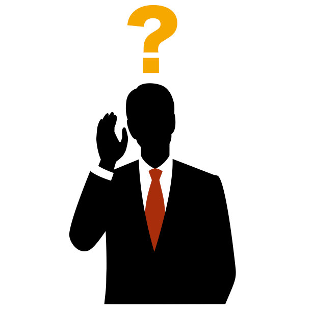 一个问号和一个男人的剪影，做着听的姿势图片下载