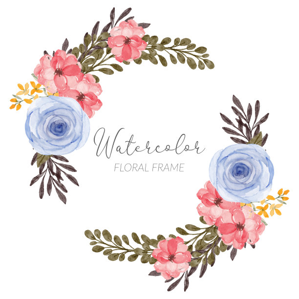 水彩玫瑰花框边界花环图片下载