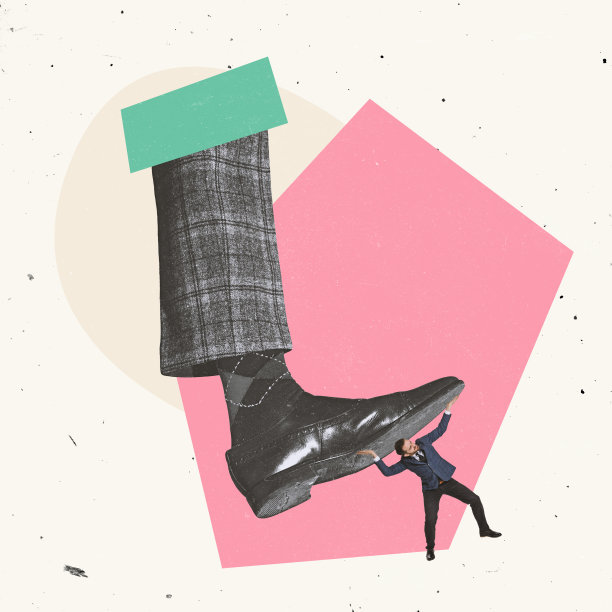 创意设计。巨大的男性脚给商人、上班族带来压力，象征着职业压力和歧视图片下载