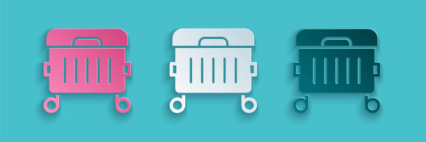 剪纸垃圾桶图标孤立在蓝色背景上。垃圾桶的迹象。回收篮图标。办公室垃圾图标。纸艺术风格。向量图片下载