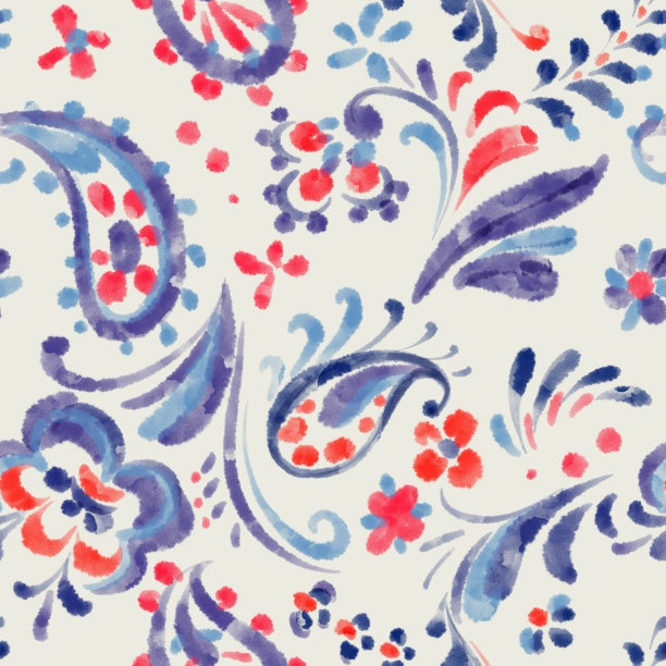 水彩花卉夏季点缀。民族民间图案。佩斯利的风格。草甸植物、花、草本植物和花瓣。时尚无缝设计印花，纺织品，织物，包装和壁纸。图片下载