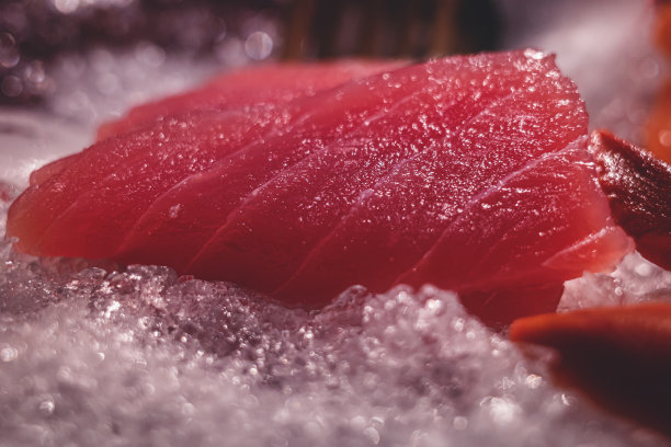 盘子里的冰生鱼片图片下载