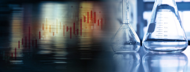 蒸腾瓶和红金信息图在医学卫生科学实验室技术旗帜的背景下图片下载