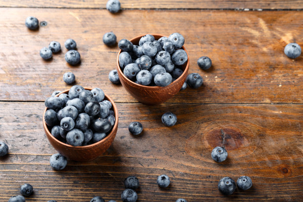 刚采摘的蓝莓放在泥碗里。健康浆果，有机食品，抗氧化剂，维生素图片下载