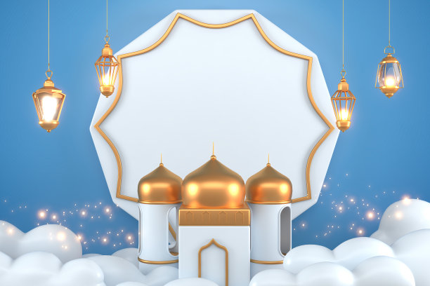 斋月卡里姆问候背景伊斯兰3d插画设计图片下载