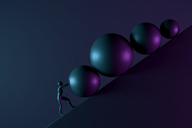 女商人推着巨大的石头上山黑色的背景图片下载