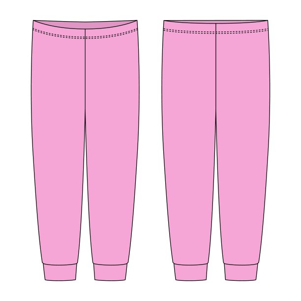 儿童睡衣裤技术草图。粉红色的颜色。图片下载