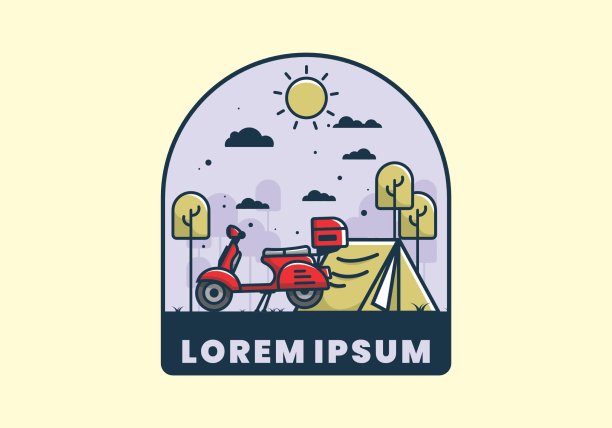 野营与滑板车平面插图图片下载