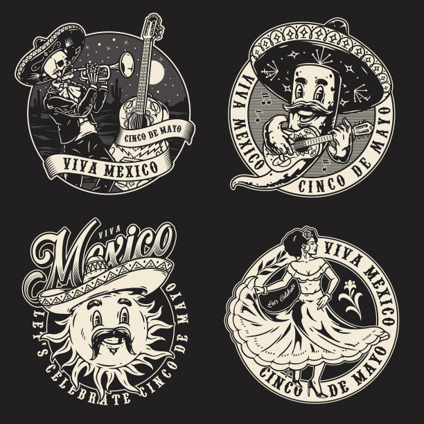 墨西哥单色圆形标签集图片下载