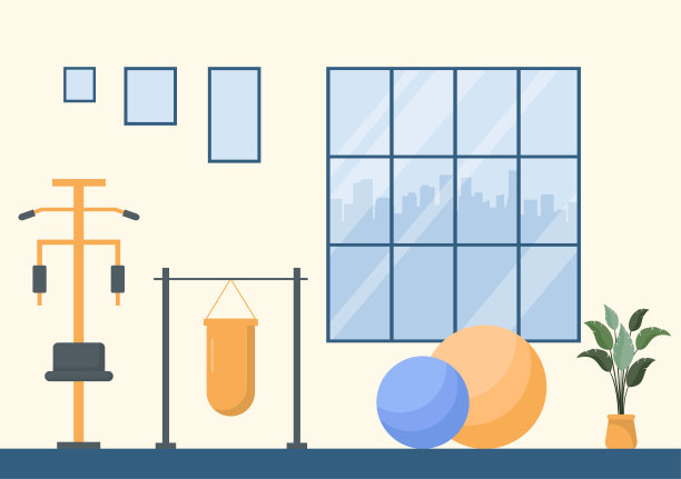 健身馆的人锻炼举重哑铃和重量，在跑步机上慢跑，运动，健康或健身在平面海报背景插图图片下载