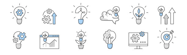 商业理念图标与轮廓灯泡图片下载