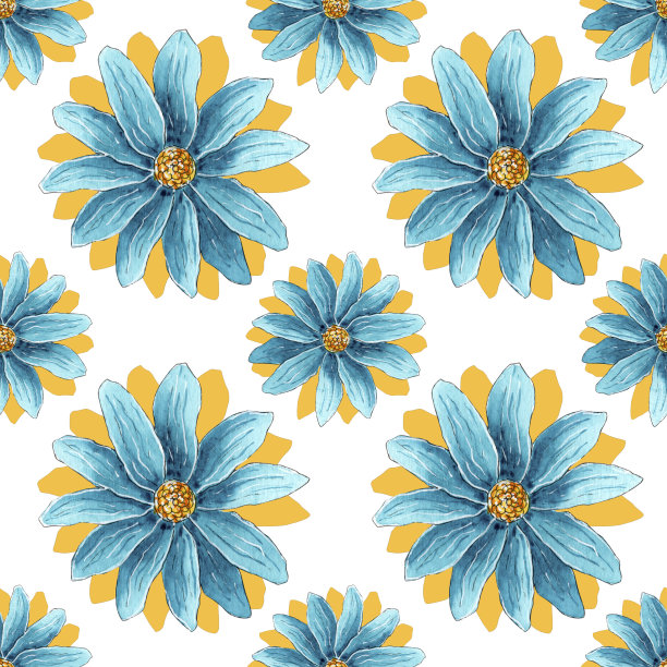 无缝花卉图案与蓝色的花。图片下载