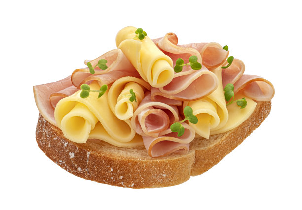 面包与火腿和奶酪片孤立在白色背景上图片下载