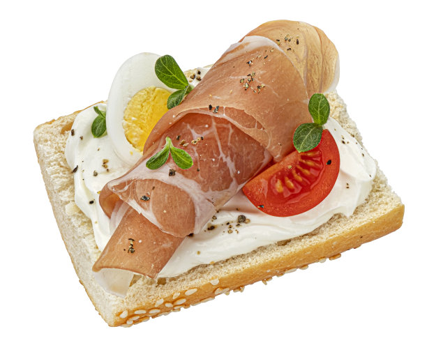 法棍面包与火腿隔离，俯视图图片下载