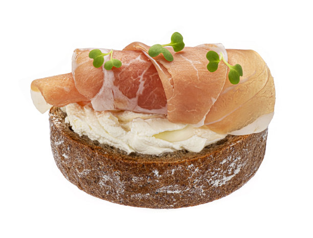 烤面包与火腿隔离在白色图片下载