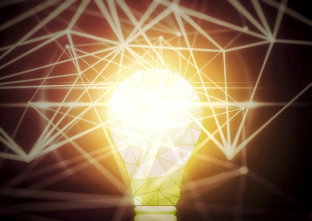 一个灯泡闪烁的插图与技术的概念和一个漩涡线的光图片下载