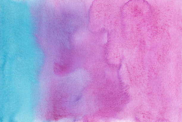 水彩深粉红色，紫色和蓝色渐变背景纹理。纸上的污渍，手绘的。美丽的艺术水彩画墙纸。液体的背景。图片下载