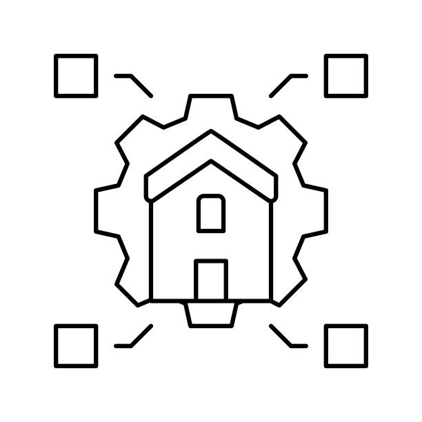 房屋机械齿轮线条图标矢量图图片下载