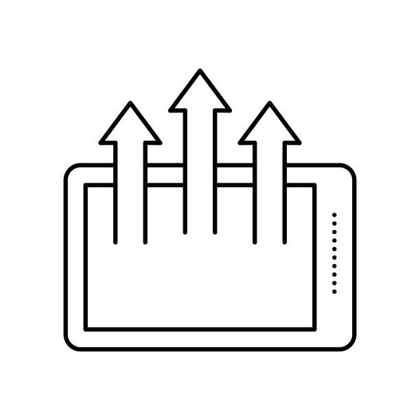 平板电脑小工具向上箭头线图标矢量插图图片下载