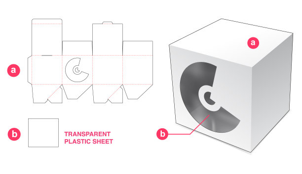 食品盒采用松木图形窗和透明塑料片模切模板图片下载