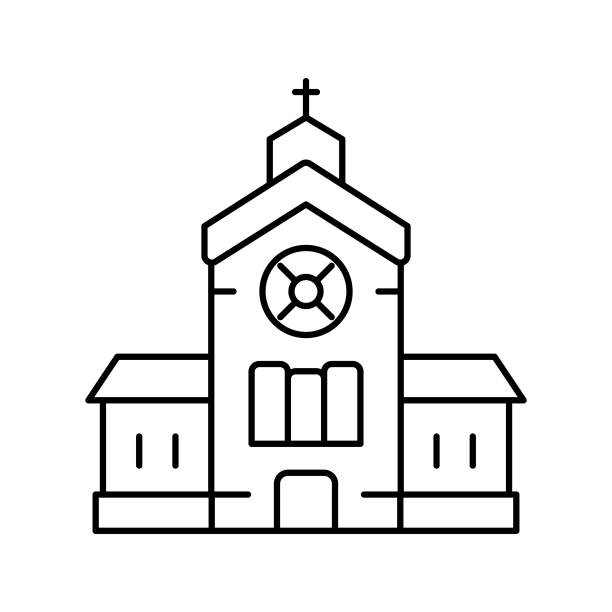 教堂建筑线图标矢量孤立插图图片下载