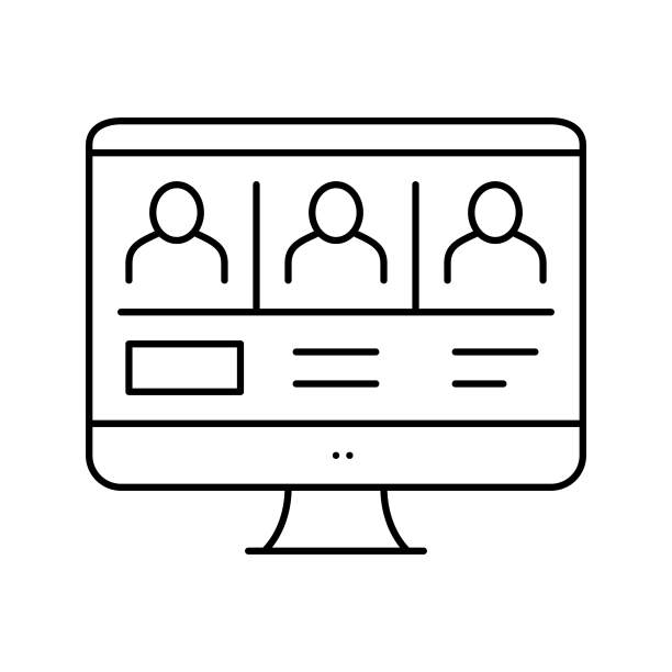 在线会议线图标向量黑色插图图片下载