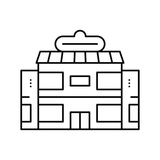 超市建筑线图标矢量黑色插图图片下载