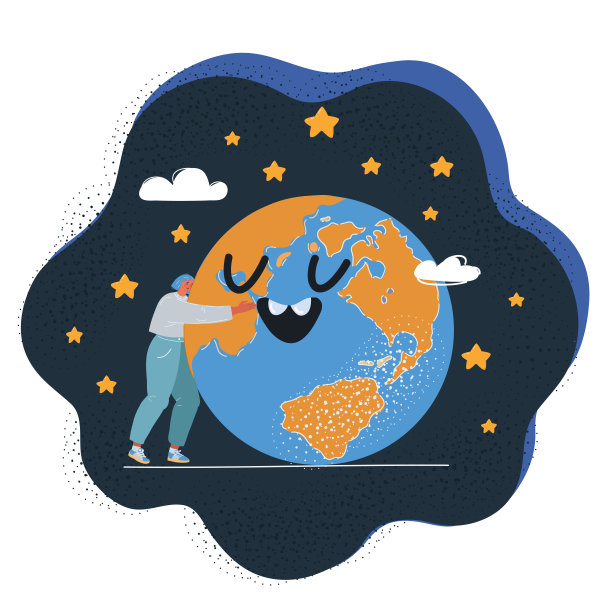 在黑暗的背景上拥抱地球的妇女矢量插图。图片下载