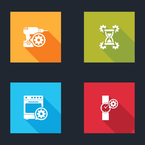 设置钻孔机设置、沙漏、烤箱和腕表图标。向量图片下载