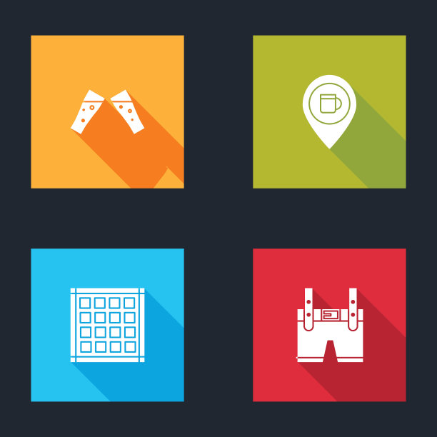 设置啤酒，酒精或酒吧位置，格子餐巾和皮短裤图标。向量图片下载