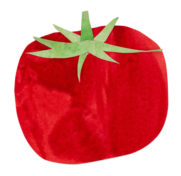 手绘水彩剪纸红番茄。明亮可爱的卡哇伊童心风格插图，适合农贸市场，超市产品设计，贴纸或明信片图片下载