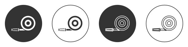 黑色消防软管卷轴图标孤立在白色背景上。圆按钮。向量图片下载