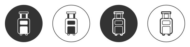 黑色手提箱的旅行图标孤立在白色背景上。旅行的行李的迹象。旅行的行李图标。圆按钮。向量图片下载