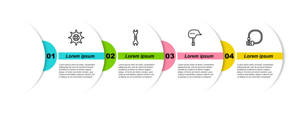 成套自行车链轮曲柄，扳手扳手，头盔和锁。业务信息模板。向量图片下载