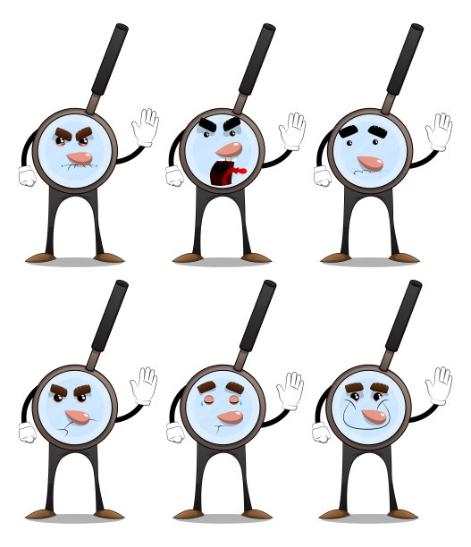 放大镜挥动的手。卡通人物科学的研究对象。图片下载