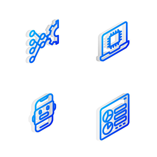 设置等距线处理器CPU，神经网络，聊天机器人和计算机api接口图标。向量图片下载
