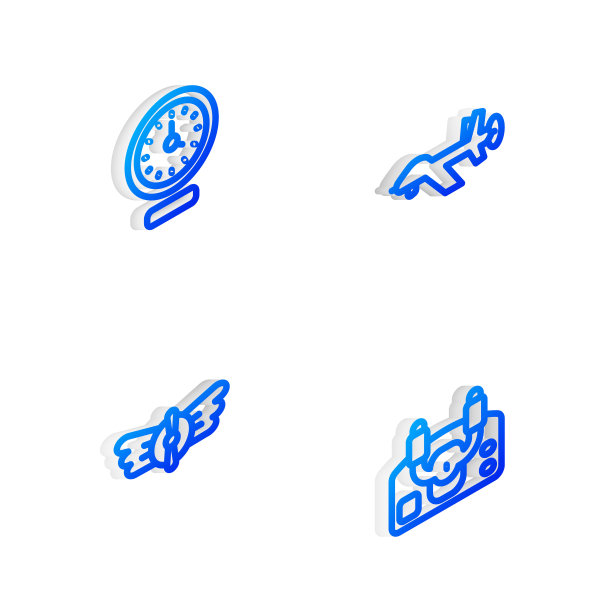 设置等距线无人机，时钟，航空标志和飞机舵机图标。向量图片下载