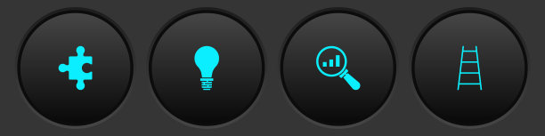 拼图，有概念的灯泡，放大镜和分析，楼梯完成的旗帜图标。向量图片下载