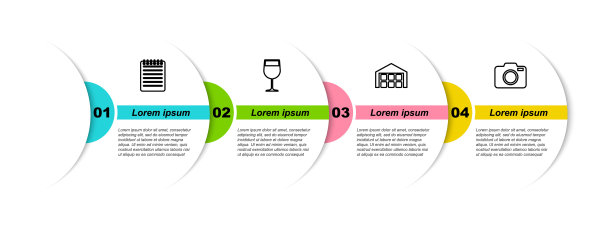 集笔记本、酒杯、仓库、相机于一体。业务信息模板。向量图片下载
